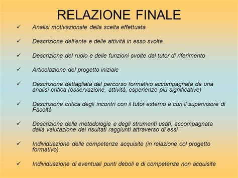 Relazione finale a cura di Carlo Chiari 